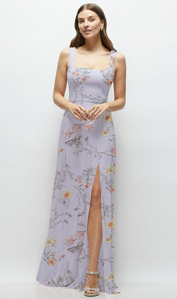 Front View - Butterfly Botanica Silver Dove Square Neck Chiffon Maxi Dress with Circle Skirt