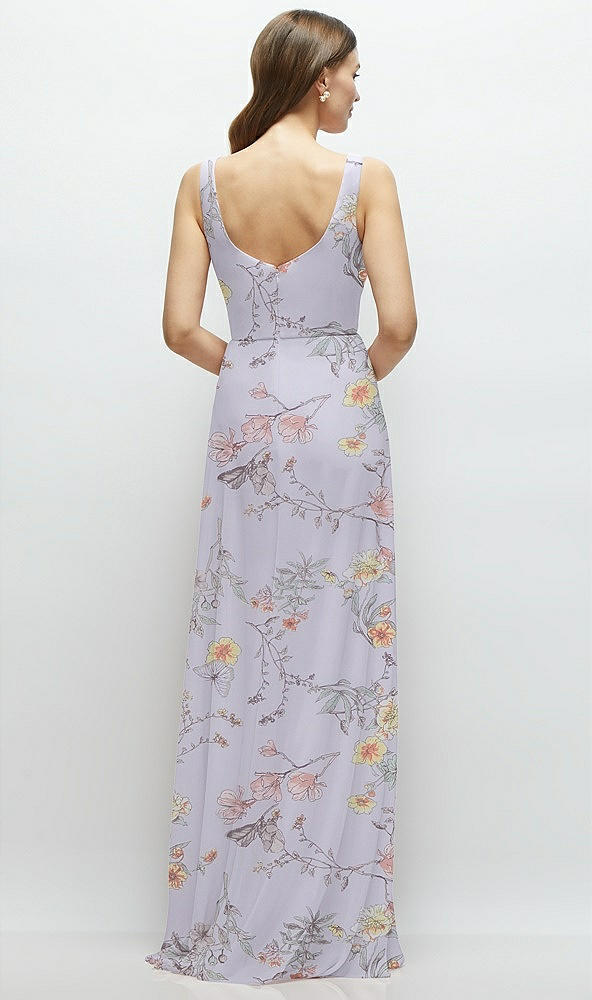 Back View - Butterfly Botanica Silver Dove Square Neck Chiffon Maxi Dress with Circle Skirt
