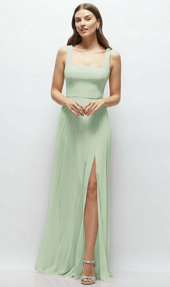 Front View - Celadon Square Neck Chiffon Maxi Dress with Circle Skirt