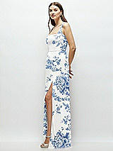 Side View Thumbnail - Cottage Rose Dusk Blue Square Neck Chiffon Maxi Dress with Circle Skirt