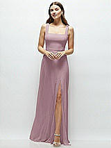 Front View Thumbnail - Dusty Rose Square Neck Chiffon Maxi Dress with Circle Skirt