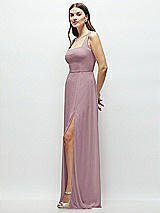 Side View Thumbnail - Dusty Rose Square Neck Chiffon Maxi Dress with Circle Skirt