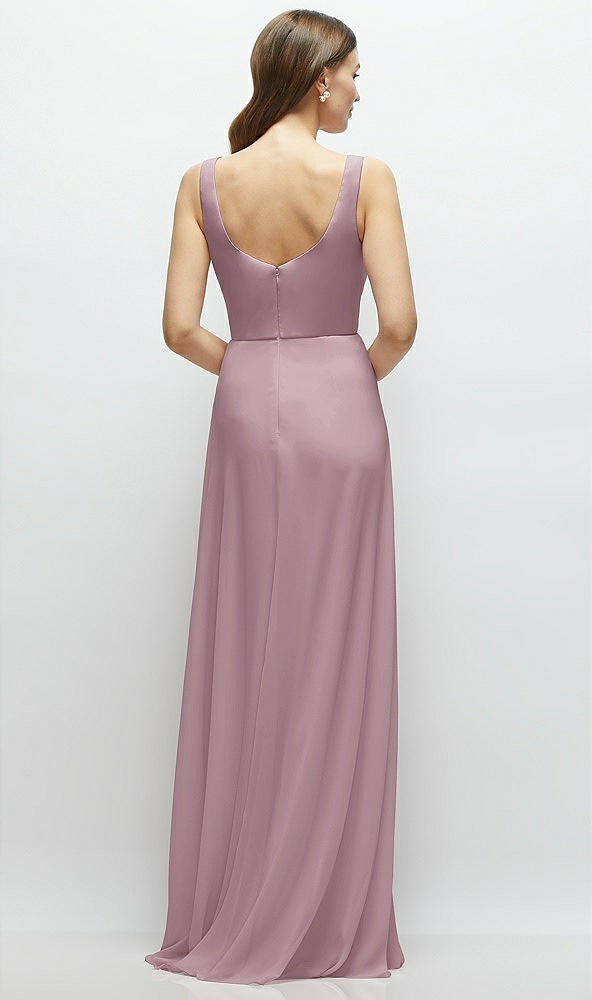 Back View - Dusty Rose Square Neck Chiffon Maxi Dress with Circle Skirt