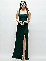 Front View Thumbnail - Evergreen Square Neck Chiffon Maxi Dress with Circle Skirt