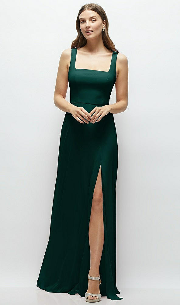 Front View - Evergreen Square Neck Chiffon Maxi Dress with Circle Skirt