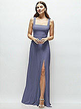 Front View Thumbnail - French Blue Square Neck Chiffon Maxi Dress with Circle Skirt