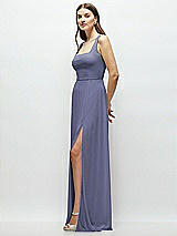 Side View Thumbnail - French Blue Square Neck Chiffon Maxi Dress with Circle Skirt