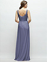 Rear View Thumbnail - French Blue Square Neck Chiffon Maxi Dress with Circle Skirt