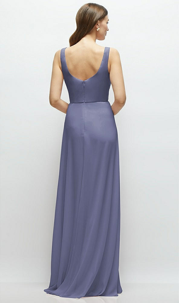 Back View - French Blue Square Neck Chiffon Maxi Dress with Circle Skirt