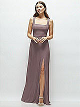 Front View Thumbnail - French Truffle Square Neck Chiffon Maxi Dress with Circle Skirt