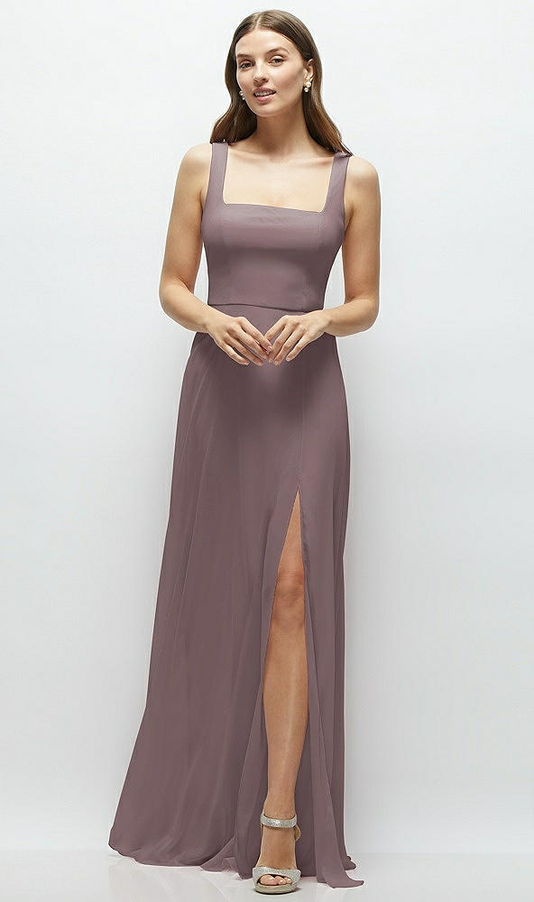 Front View - French Truffle Square Neck Chiffon Maxi Dress with Circle Skirt