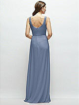 Rear View Thumbnail - Larkspur Blue Square Neck Chiffon Maxi Dress with Circle Skirt