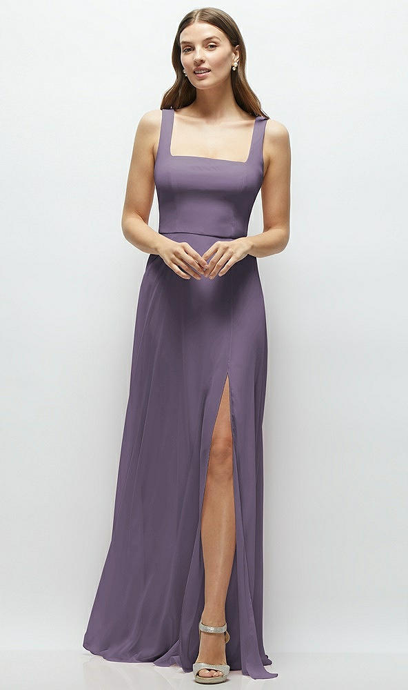 Front View - Lavender Square Neck Chiffon Maxi Dress with Circle Skirt