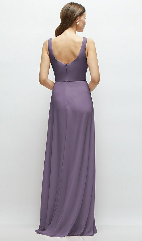 Back View - Lavender Square Neck Chiffon Maxi Dress with Circle Skirt