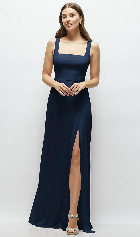 Front View - Midnight Navy Square Neck Chiffon Maxi Dress with Circle Skirt