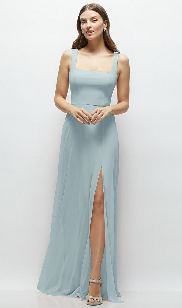 Front View - Morning Sky Square Neck Chiffon Maxi Dress with Circle Skirt