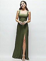 Front View Thumbnail - Olive Green Square Neck Chiffon Maxi Dress with Circle Skirt