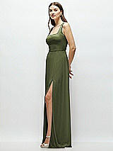 Side View Thumbnail - Olive Green Square Neck Chiffon Maxi Dress with Circle Skirt