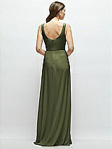 Rear View Thumbnail - Olive Green Square Neck Chiffon Maxi Dress with Circle Skirt