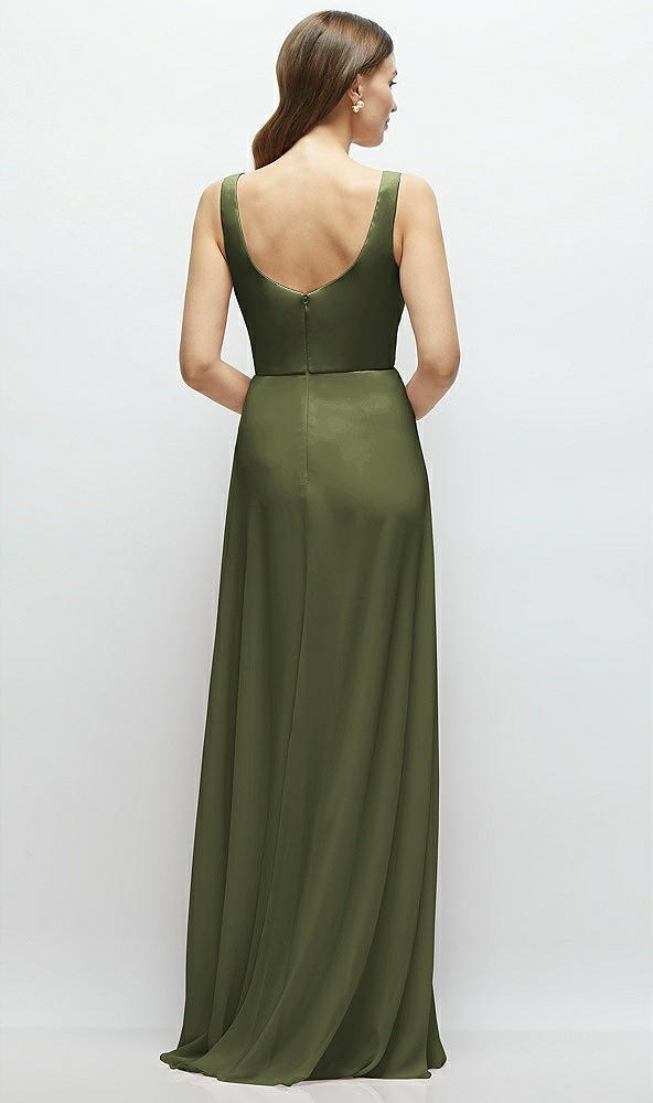 Back View - Olive Green Square Neck Chiffon Maxi Dress with Circle Skirt