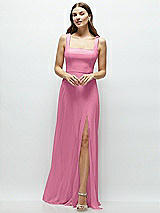 Front View Thumbnail - Orchid Pink Square Neck Chiffon Maxi Dress with Circle Skirt