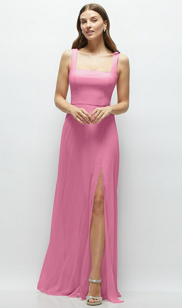 Front View - Orchid Pink Square Neck Chiffon Maxi Dress with Circle Skirt