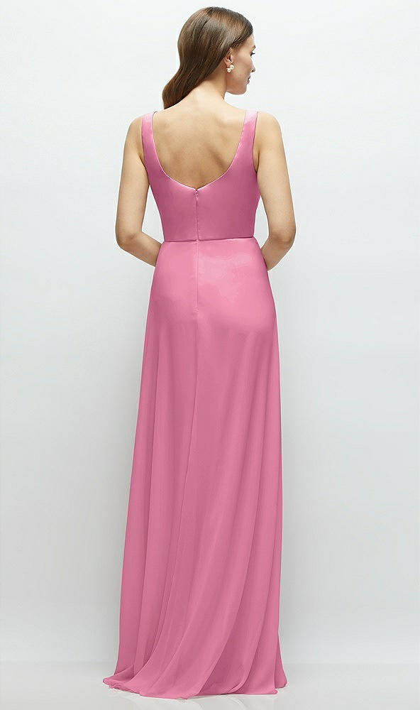 Back View - Orchid Pink Square Neck Chiffon Maxi Dress with Circle Skirt