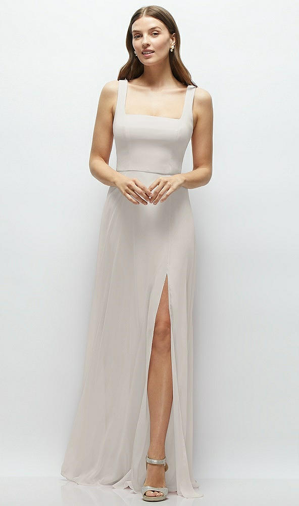 Front View - Oyster Square Neck Chiffon Maxi Dress with Circle Skirt
