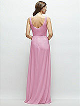 Rear View Thumbnail - Powder Pink Square Neck Chiffon Maxi Dress with Circle Skirt