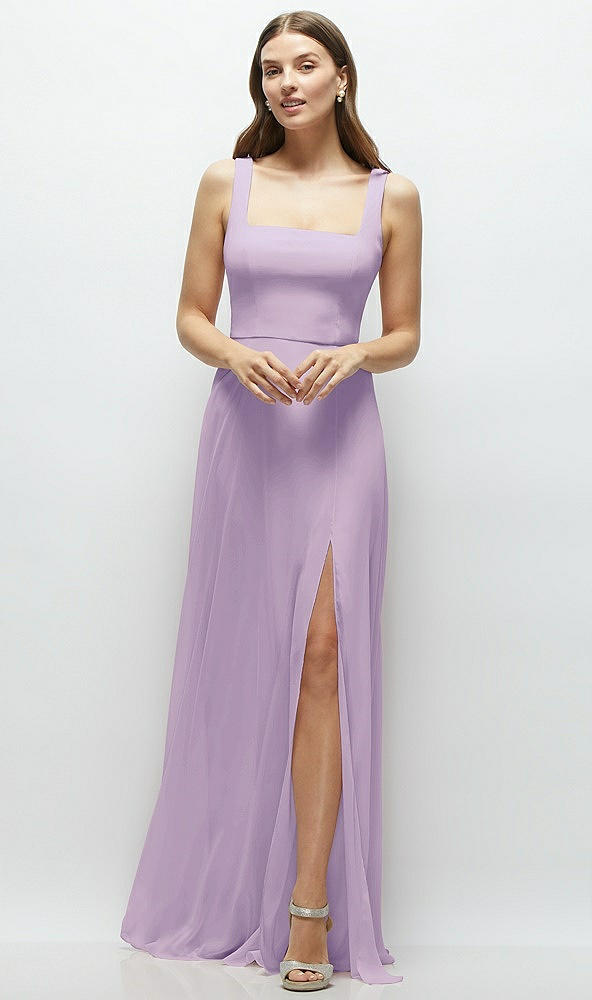 Front View - Pale Purple Square Neck Chiffon Maxi Dress with Circle Skirt