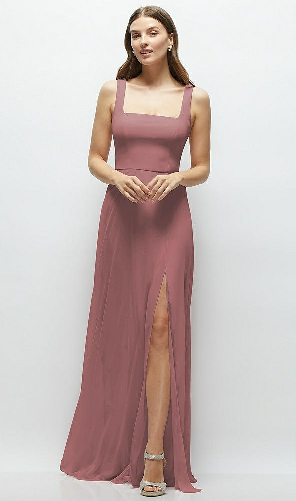 Front View - Rosewood Square Neck Chiffon Maxi Dress with Circle Skirt