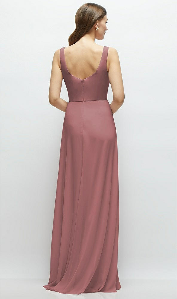 Back View - Rosewood Square Neck Chiffon Maxi Dress with Circle Skirt