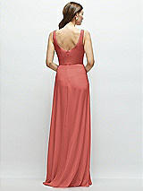 Rear View Thumbnail - Coral Pink Square Neck Chiffon Maxi Dress with Circle Skirt