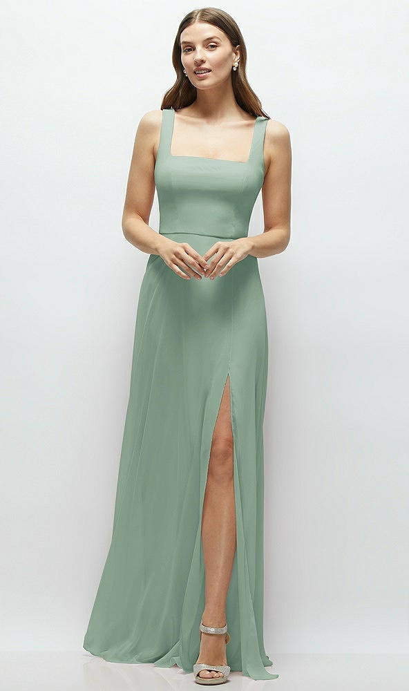 Front View - Seagrass Square Neck Chiffon Maxi Dress with Circle Skirt