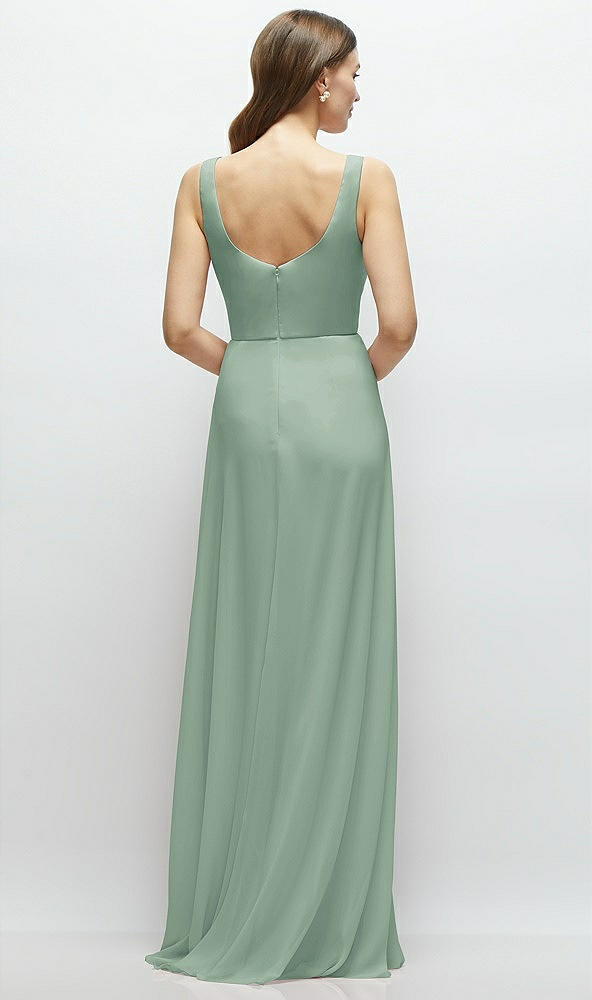 Back View - Seagrass Square Neck Chiffon Maxi Dress with Circle Skirt