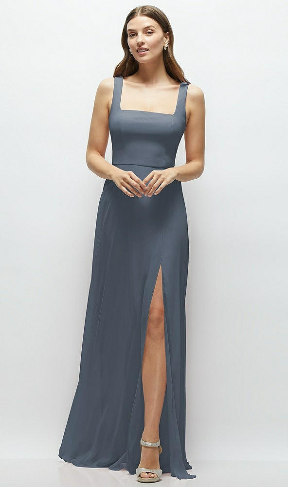 Front View - Silverstone Square Neck Chiffon Maxi Dress with Circle Skirt