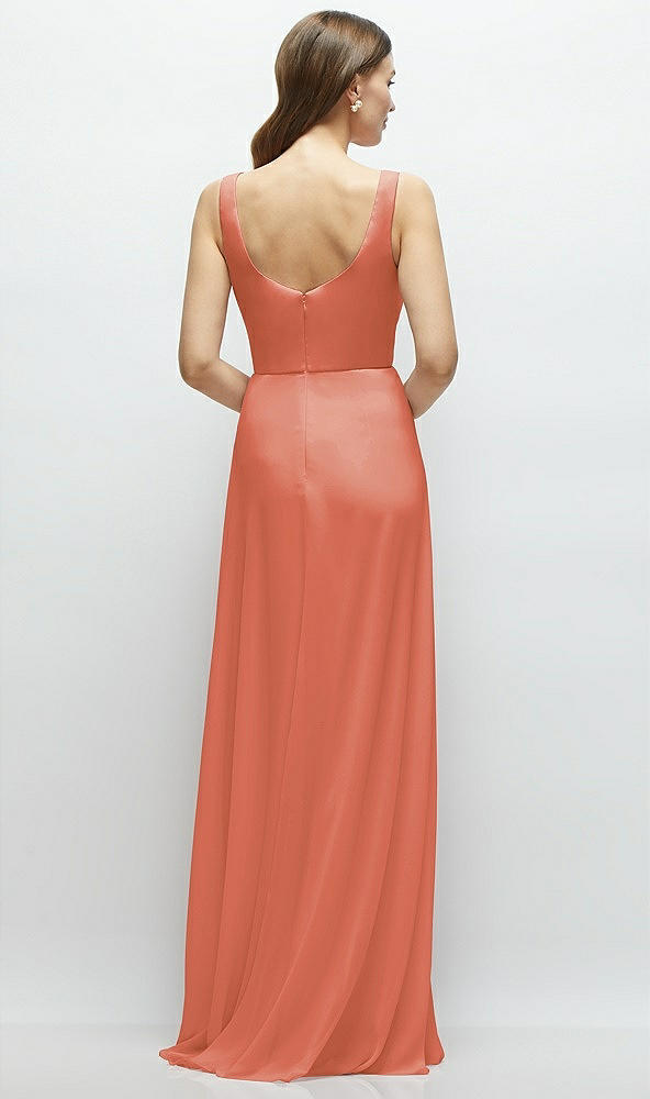 Back View - Terracotta Copper Square Neck Chiffon Maxi Dress with Circle Skirt