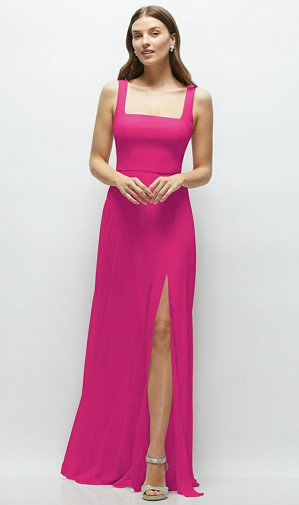 Front View - Think Pink Square Neck Chiffon Maxi Dress with Circle Skirt