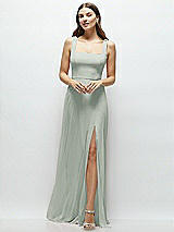 Front View Thumbnail - Willow Green Square Neck Chiffon Maxi Dress with Circle Skirt