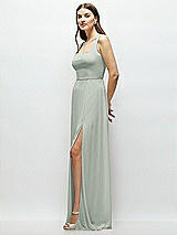 Side View Thumbnail - Willow Green Square Neck Chiffon Maxi Dress with Circle Skirt