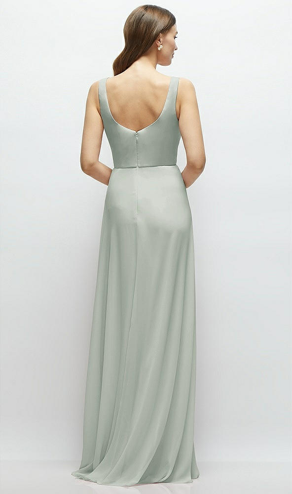 Back View - Willow Green Square Neck Chiffon Maxi Dress with Circle Skirt