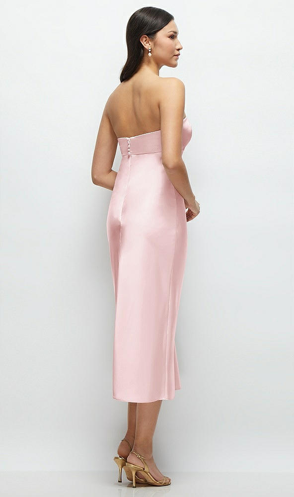 Back View - Ballet Pink Strapless Bow-Bandeau Cutout Satin Midi Slip Dress