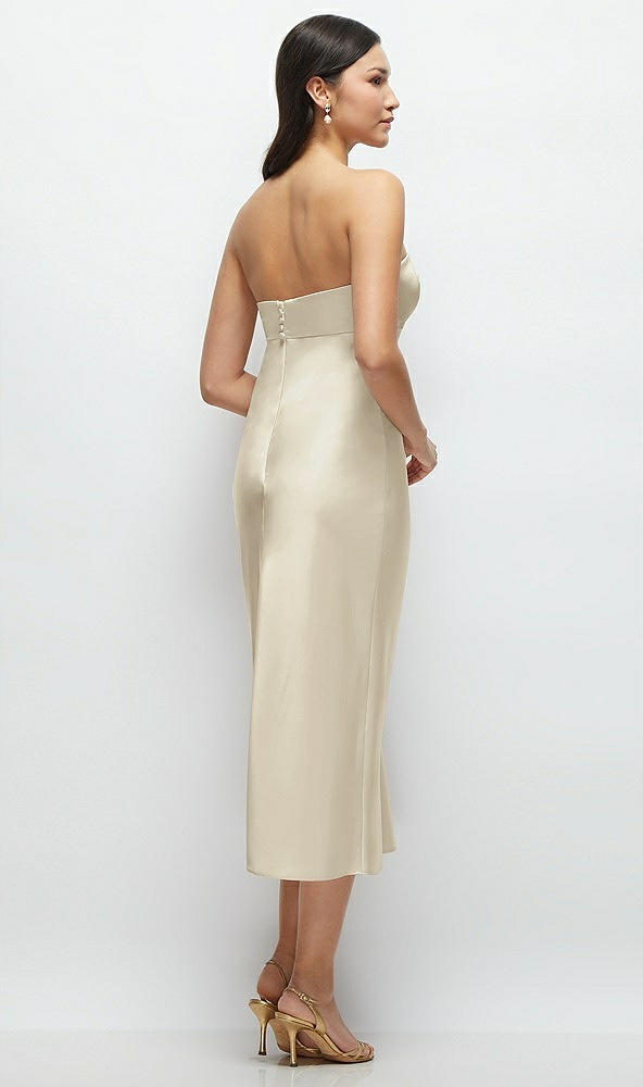 Back View - Champagne Strapless Bow-Bandeau Cutout Satin Midi Slip Dress