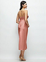 Rear View Thumbnail - Desert Rose Strapless Bow-Bandeau Cutout Satin Midi Slip Dress