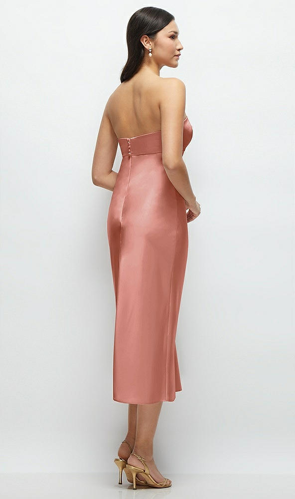 Back View - Desert Rose Strapless Bow-Bandeau Cutout Satin Midi Slip Dress