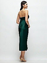 Rear View Thumbnail - Evergreen Strapless Bow-Bandeau Cutout Satin Midi Slip Dress