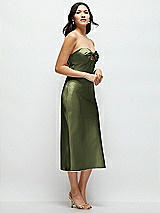 Side View Thumbnail - Olive Green Strapless Bow-Bandeau Cutout Satin Midi Slip Dress