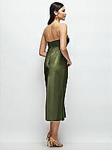 Rear View Thumbnail - Olive Green Strapless Bow-Bandeau Cutout Satin Midi Slip Dress
