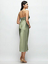 Rear View Thumbnail - Sage Strapless Bow-Bandeau Cutout Satin Midi Slip Dress