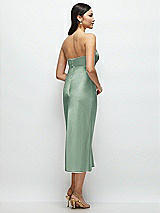 Rear View Thumbnail - Seagrass Strapless Bow-Bandeau Cutout Satin Midi Slip Dress